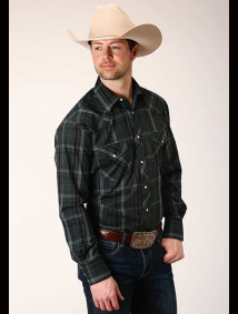 Roper Big & Tall Long Sleeve Western Shirt ~ FOREST GREEN AND NAVY