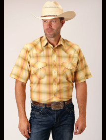 Roper Big & Tall Short Sleeve Western Shirt ~ YELLOW AND TANGERINE PLAID