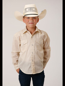 Boys Western Cowboy  Snap Shirt ~ CREAM DIAMOND PRINT