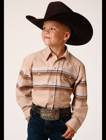 Boys Western Cowboy  Snap Shirt ~ TAN AND BROWN BORDER
