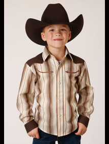 Boys Western Cowboy  Snap Shirt ~BROWN & CREAM OMBRE STRIPE