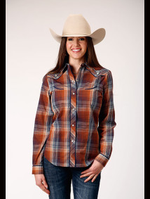 Womens Stetson Western Shirt ~ BROWN/NAVY/CREAM PLAID