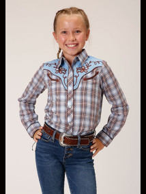 Girl's Western Cowgirl Shirt ~LT.BU, CHOCOLATE
