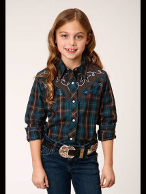 Girl's Western Cowgirl Shirt ~ BROWN AND TEAL