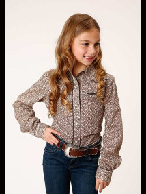 Girl's Western Cowgirl Shirt ~BROWN & CREAM