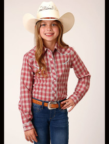 Girl's Western Vintage Cowgirl Shirt ~RED & MULTI SMALL SCALE PLAID