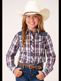 Girl's Western Vintage Cowgirl Shirt ~BROWN AND BLUE WALLPAPER