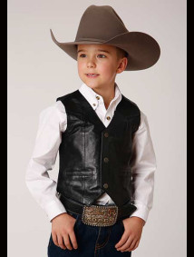 Boy's Black Western  Black Leather  Vest