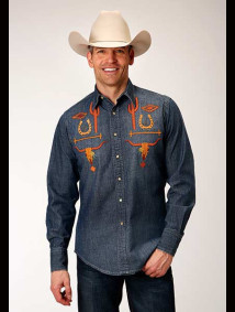 Roper Mens Jade Green Gray Embroidered Horseshoes Western Rodeo Show Shirt 