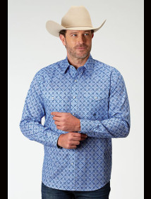 Roper Big & Tall Long Sleeve Western Shirt ~ BLUE SKIES TIE PRINT