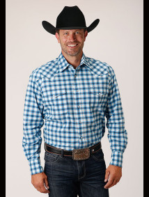 Roper Big & Tall Long Sleeve Western Shirt ~ NEW STRETCH CHECK- blue