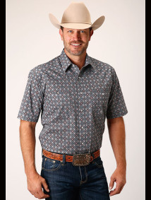 Roper Big & Tall Short Sleeve Western Shirt ~ SILVER FOULARD