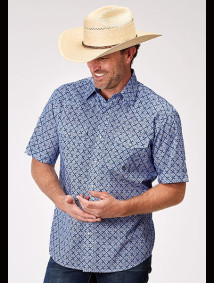 Roper Big & Tall short Sleeve Western Shirt ~ BLUE SKIES TIE PRINT