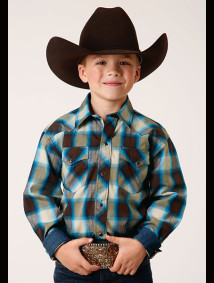 Boys Western Cowboy  Snap Shirt ~BROWN ARROW PLAID