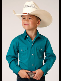 Boys Western Cowboy  Snap Shirt ~ STRETCH - TURQUOISE