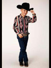 Boys Western Cowboy Embroidered Snap Shirt ~ SERAPE STRIPE