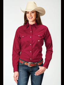 Womens Roper Western Shirt ~ SOLID POPLIN STRETCH - RED