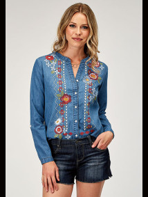 Womens Roper Western Shirt ~ LT WT MED BLUE DENIM BLOUSE