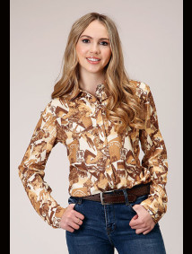 Womens Stetson Western Shirt ~ COLLAGE PRINT LS WESTERN BLOUSE