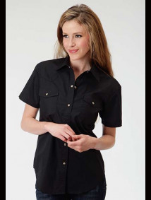 Womens Short-Sleeve Black Cowgirl Shirt