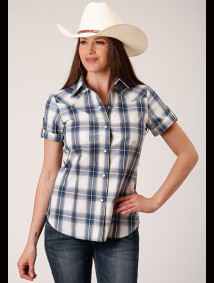 Womens Short Sleeve Cowgirl Shirt ~ DENIM OMBRE