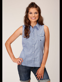 Womens Sleeveless  Cowgirl Shirt ~ THISTLE FOULARD