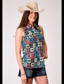 Womens Roper Western Shirt ~ VINTAGE PATCHWORK PRINT,