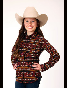 Girl's Western Cowgirl Shirt ~ RED AZTEC HORIZONTAL STRIPE