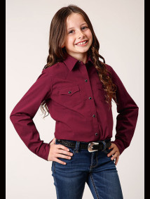 Girl's Western Cowgirl Shirt ~BLACK FILL SOLID - WINE