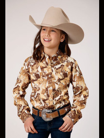 Girl's Western Cowgirl Shirt ~ COLLAGE PRINT WESTERN SHIRT