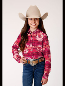 Girl's Western Cowgirl Shirt ~AZTEC PRT RAYON WESTERN BLOUSE