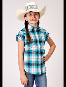 Roper Girls Western Shirt ~ STRETCH POPLIN - TURQUOISE PLAID