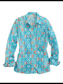 Womens Tin Haul Western Shirt ~ TURQUOISE AZTEC PRINT