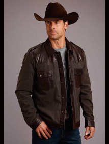 Stetson Jacket  ~ Brown Leather & Canvas Snap Jacket