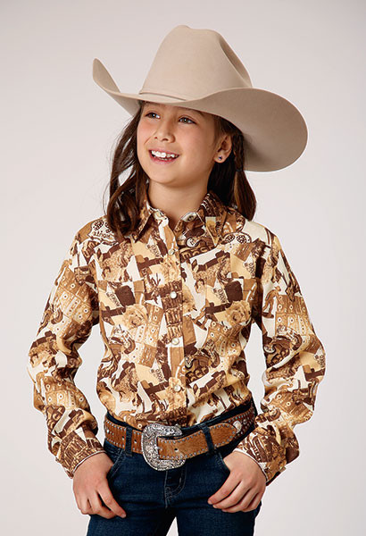 Girl's Western Shirt ~. COLLAGE PRINT WESTERN SHIRT