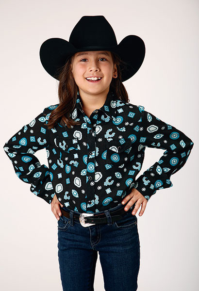 Girl's Western Shirt ~. JEWEL PRINT RAYON WESTERN BLOUSE