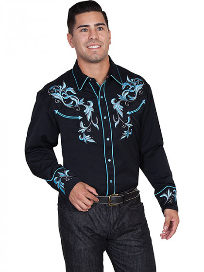 Mens Embroidered Cowboy Shirt - Dragon Flower
