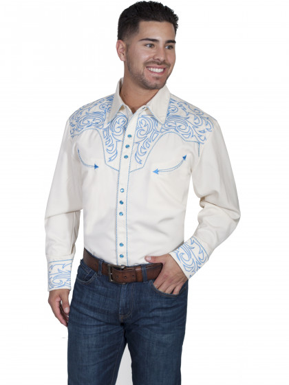 Mens Embroidered Western Shirt - Wagon Train - CLOSEOUT