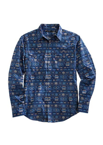 Tin Haul Mens Long Sleeve Western Shirt ~ INDIGO AZTEC