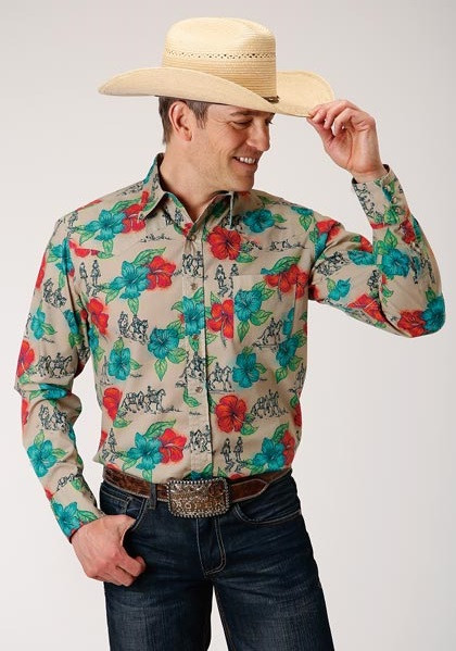 Mens Long Sleeve Western Shirt ~ TRAIL RIDE TROPICAL
