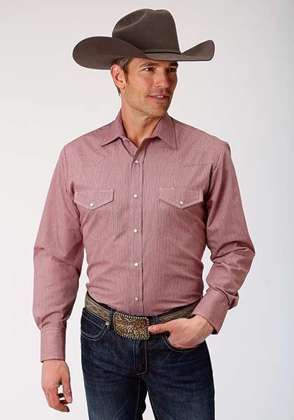 Mens Big & Tall Long Sleeve Cowboy Shirt ~ WINE CROSSHATCH