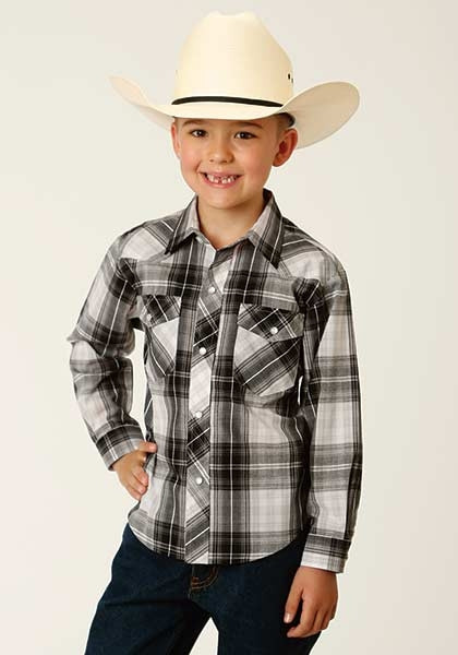 Boy's Western Shirt ~ BLACK AND WHITE PLAID