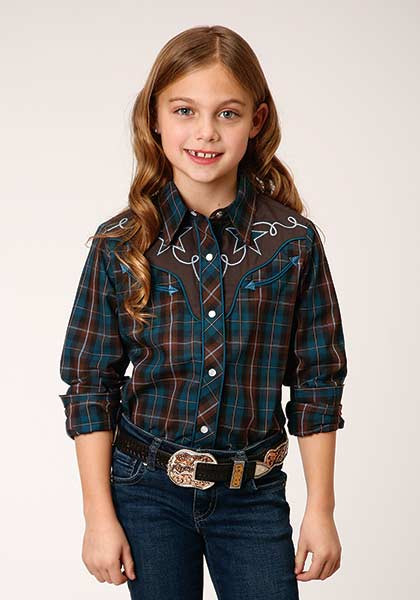 Girl's Western Shirt ~ BROWN AND TEAL