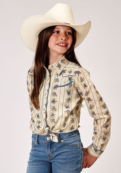 Girls Roper Western Shirt ~ FLORAL STRIPE