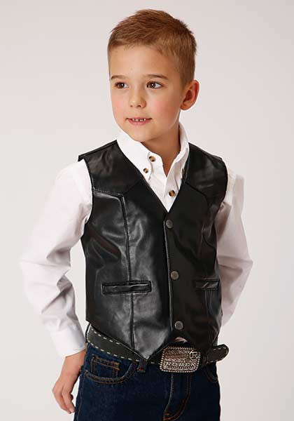 Boy's Black Western Faux Leather Vest