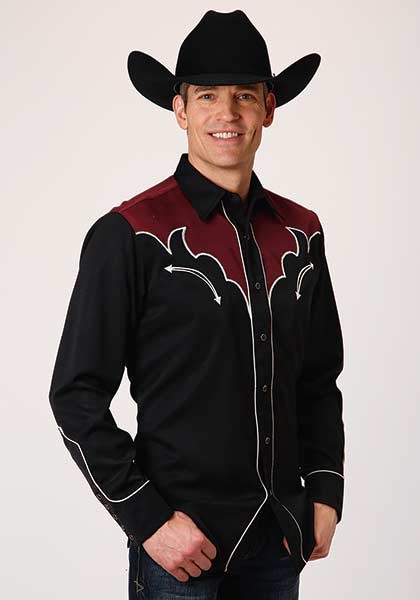 Mens Embroidered Western Shirt ~ OLD WEST Burgundy