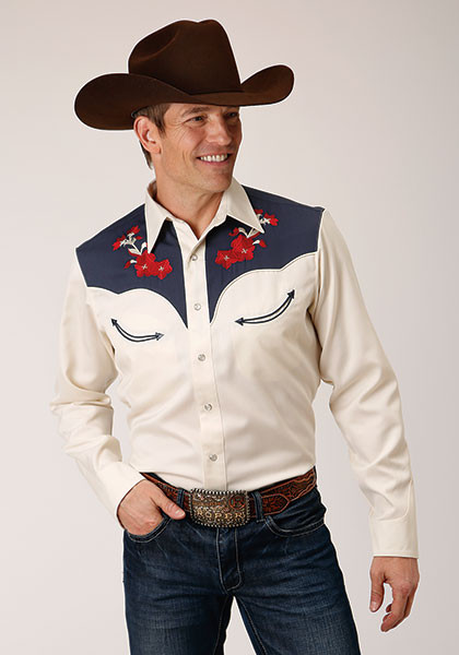 Vintage Old West Men's Western Shirt ~.P/R TWILL W/CONTRAST BU YOKES