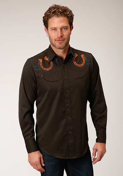 Mens Embroidered Western Shirt ~ Horseshoes