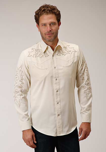 Mens Embroidered Western Shirt ~ OLD WEST Cream