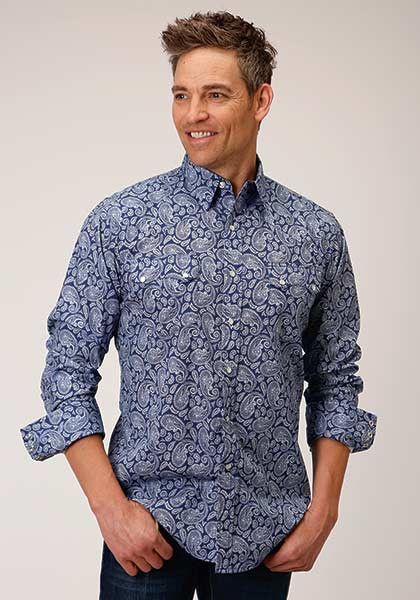 Mens  Long Sleeve Western Shirt ~  NIGHT PAISLEY
